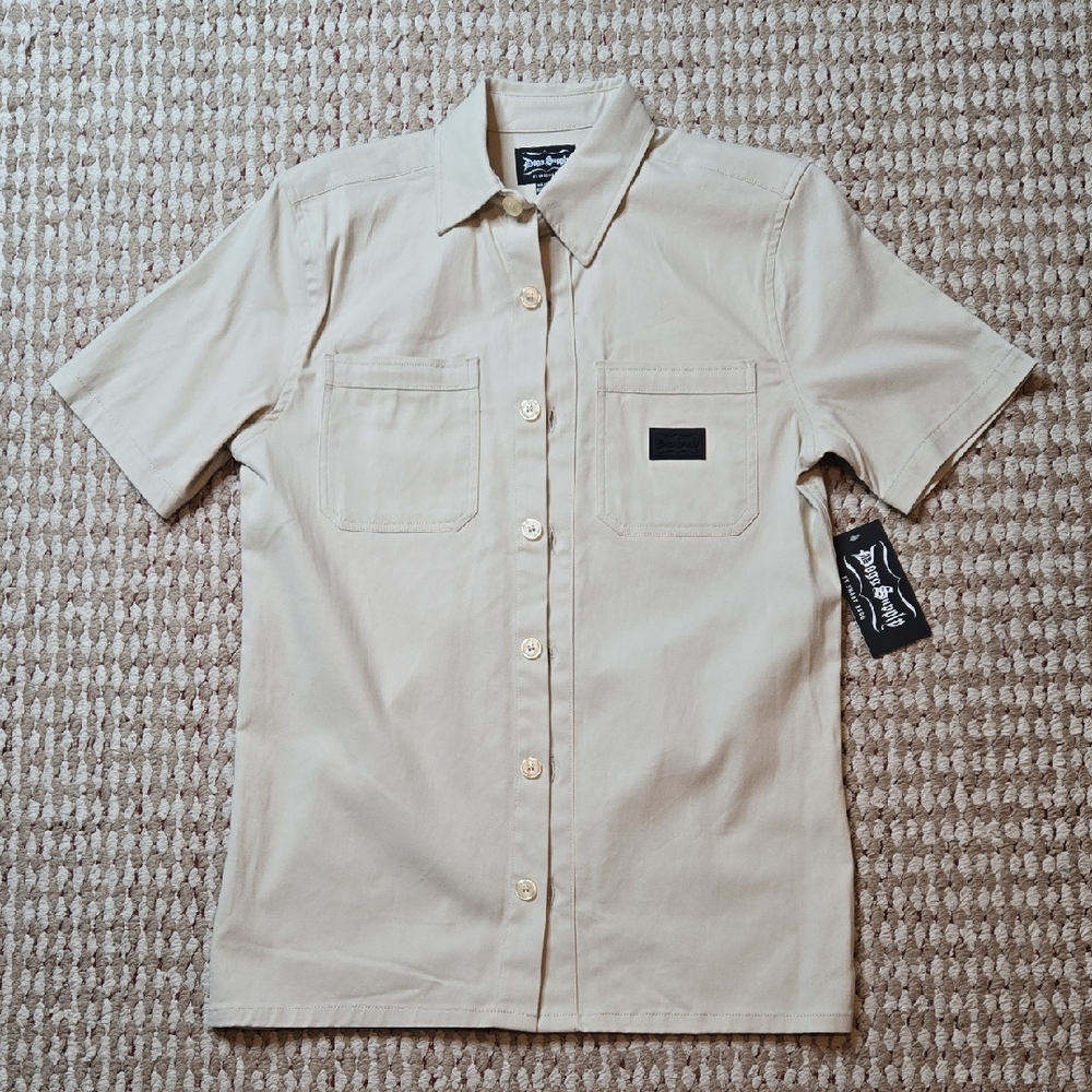 Dogg Supply Snoop Dogg XS Woven Work Wear Cement Rap Hip Hop Button Up Shirt Top